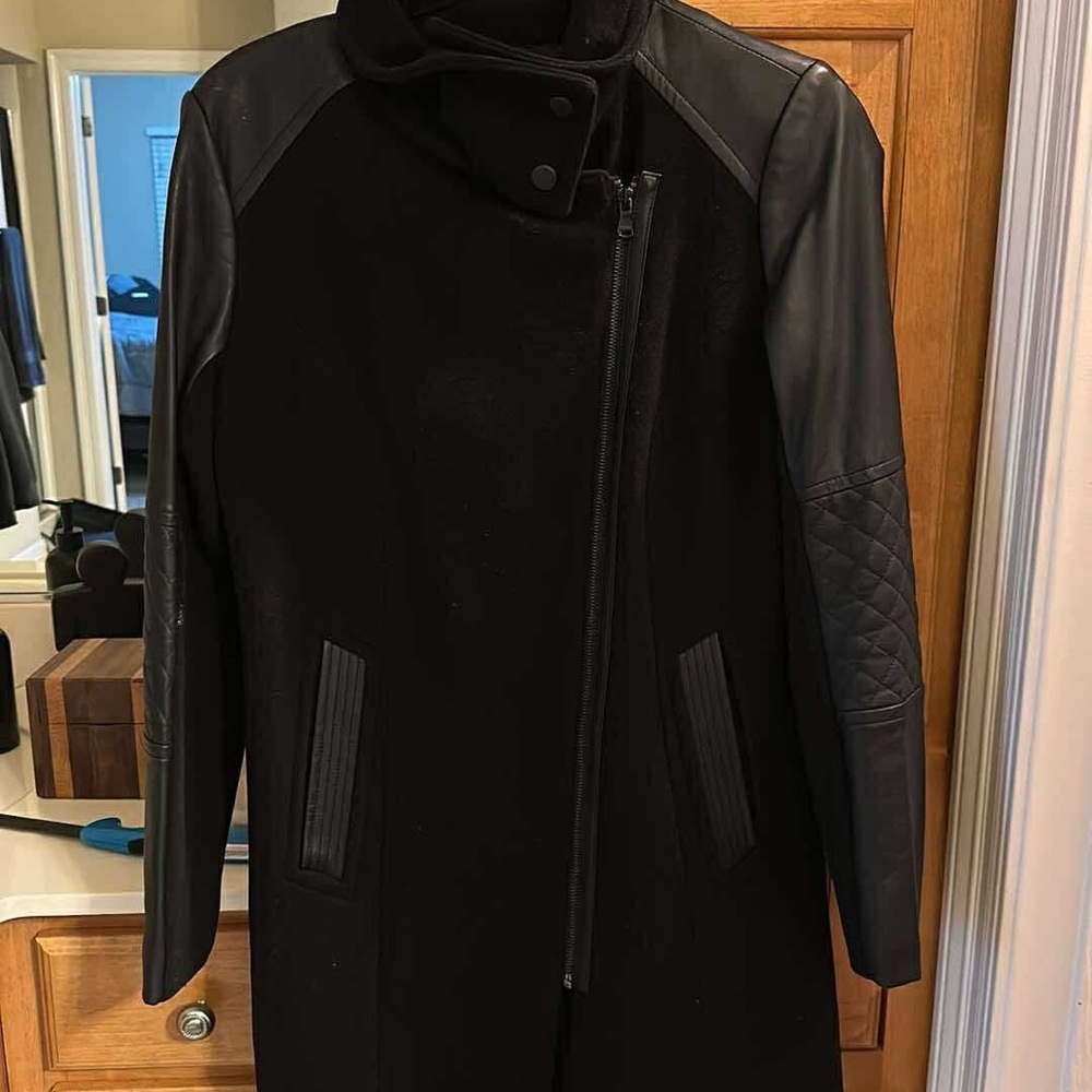 Andrew Marc Women's Black Coat with Leather Sleeves
